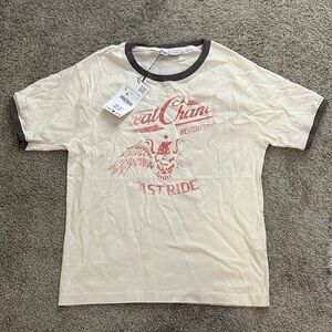 Zara Beige Graphic Tee with Red Print